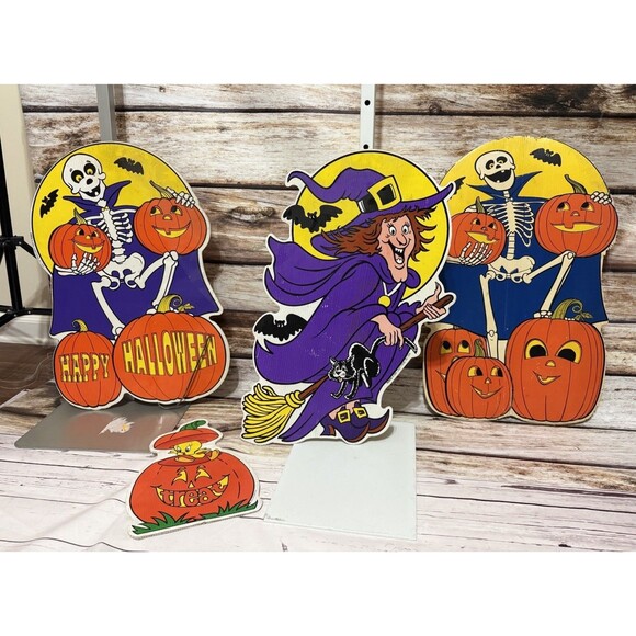 Color Clings Other - Vintage Halloween Yard Art Signs Cardboard Color Clings 1996 1997 Lot